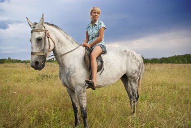 Girl and gray horse clipart