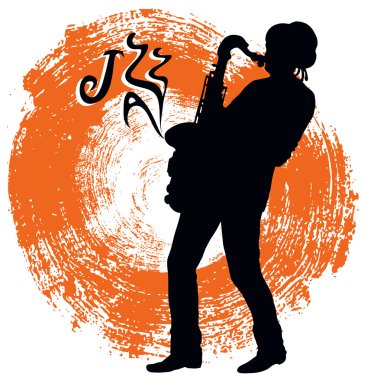 Saxophonist on a grunge, abstract background clipart