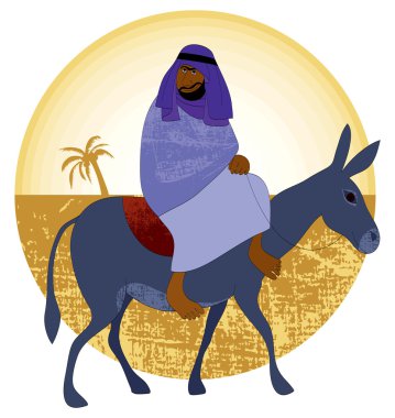 Travel, abstract backgroundon with man on a donkey clipart