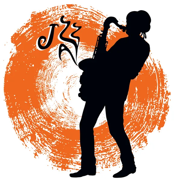 Saxophoniste sur fond grunge et abstrait — Image vectorielle
