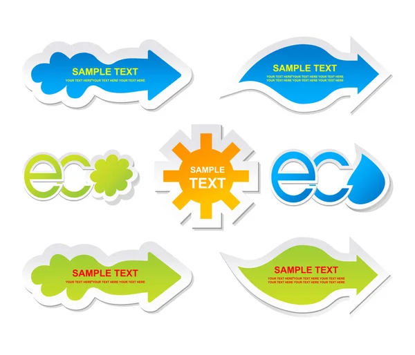 Vector groene en blauwe eco, bio stickers en banners — Stockvector