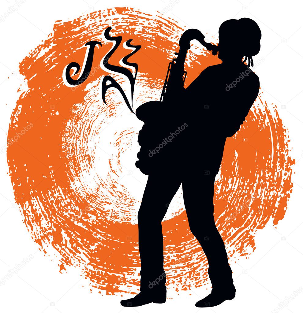 Saxophonist on a grunge, abstract background