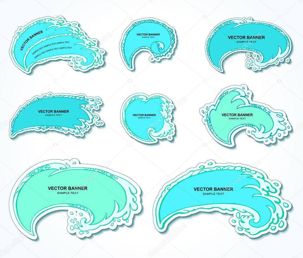 Set of wave, bubbles, elegant stickers for decoration and design