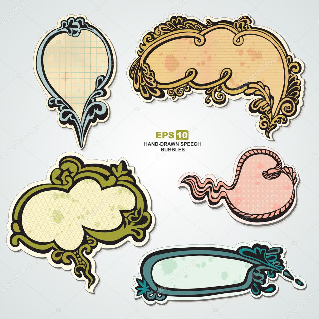 Set of vintage, speech bubbles and stickers with floral elements for decoration and design