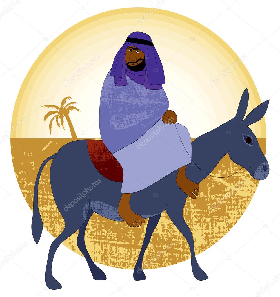 Travel, abstract backgroundon with man on a donkey