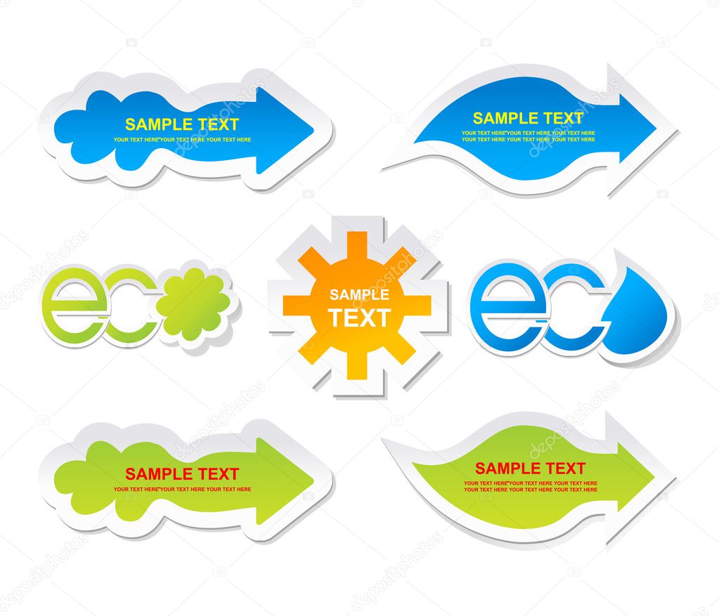 Vector green and blue eco, bio stickers and banners