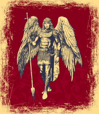 Angel, elegant, vintage art card on a red abstract background (Archangel) clipart