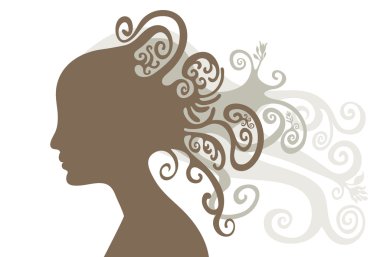 Beautiful young woman with long ringlets hairs clipart