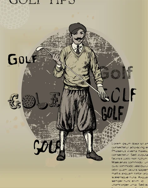 Staré noviny s ilustrace golfové člověka — Stockový vektor