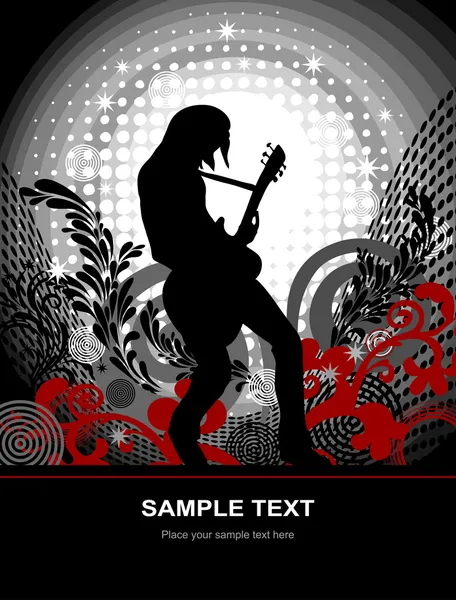 吉他弹奏者在抽象的背景，音乐主题矢量海报 — 图库矢量图片