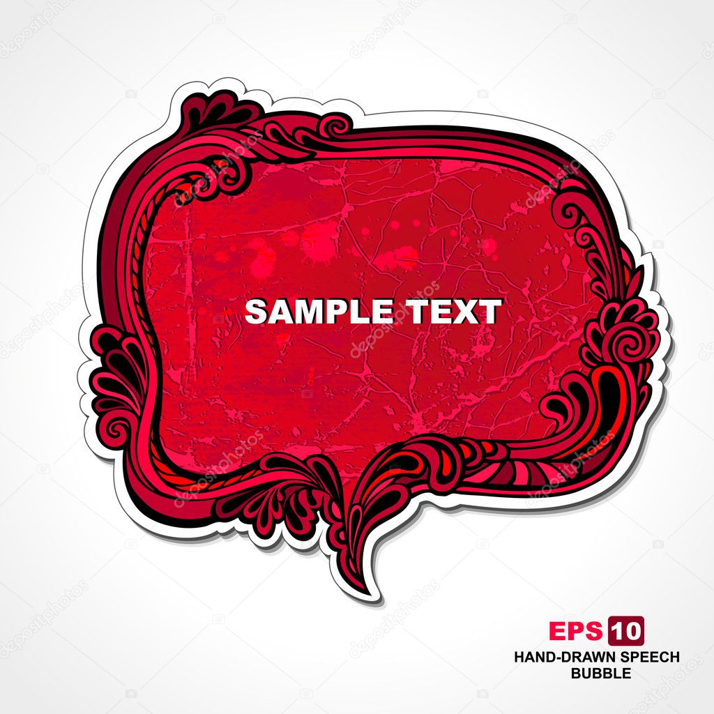 Retro style red, speech bubble and sticker with floral elements for design