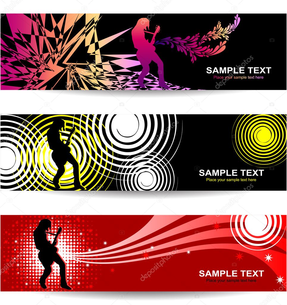  Banners with abstract background on music and concert 