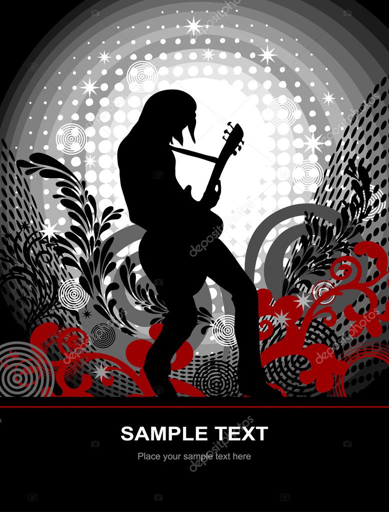 Guitarist on an abstract background, vector poster on the theme music