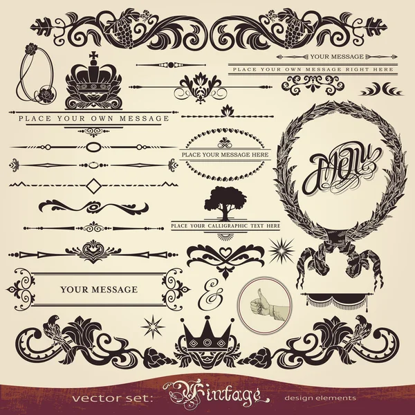 EPS 10,Vector calligraphy set: vintage style, ornate design ornaments and page decoration, creative patterns — Stock Vector