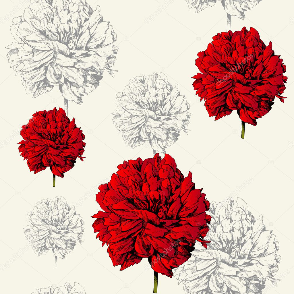 Abstract flowers background, fashion seamless pattern, vintage art wallpaper, retro vector fabric with graphic beautiful red creative flowers. Summer, spring theme for decoration and design
