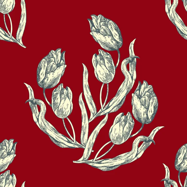 Abstract flower backgrounds, tulip ornament, fashion seamless pattern wallpaper, floral red fabric and retro wrapping with graphic element for decoration and design — Stockfoto