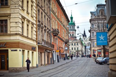 Lviv street in autumn clipart