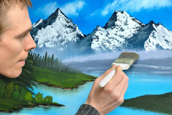 stock image Artist creating a landscape painting