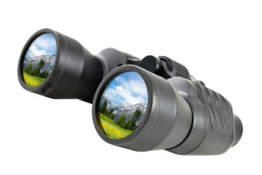 Binoculars reflect beautiful landscape clipart