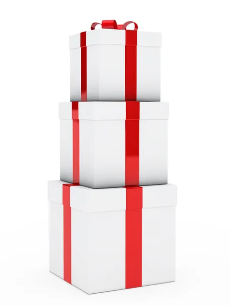 Ajándék dobozok piros fehér verem — Stock Fotó