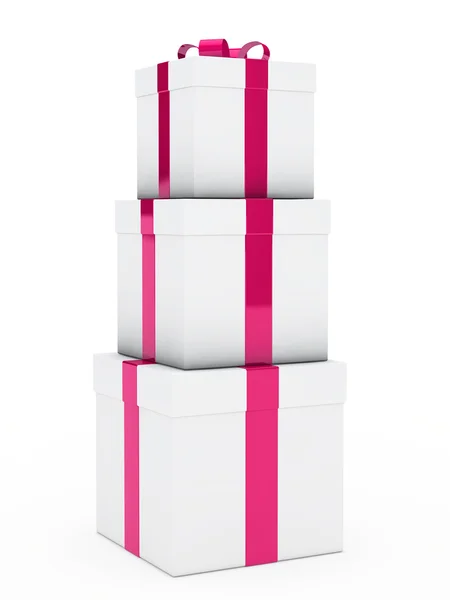 Geschenkdozen roze witte stapel — Stockfoto