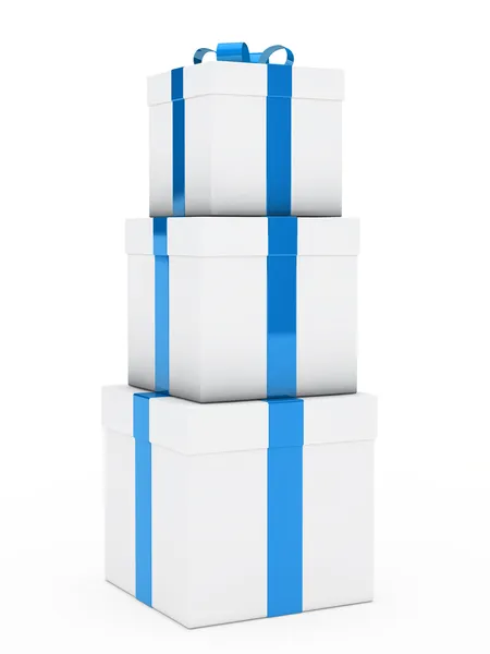 ギフト ボックス ブルー ホワイト スタック — ストック写真