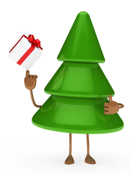 Christmas tree with gift — Stock Photo, Image