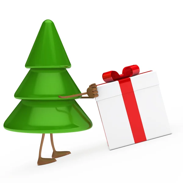 Vánoční stromeček nabízenou dárek — Stock fotografie