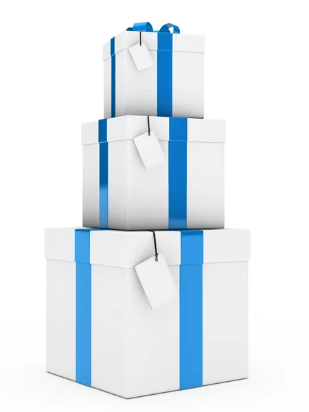 Ajándék dobozok kék fehér verem — Stock Fotó