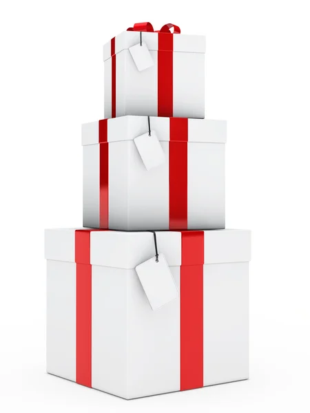 Cajas de regalo rojo blanco pila — Foto de Stock