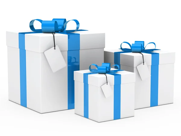 Geschenkbox blaues Band — Stockfoto
