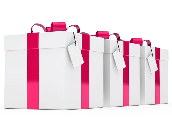 Ajándék dobozok-rózsaszín szalag — Stock Fotó
