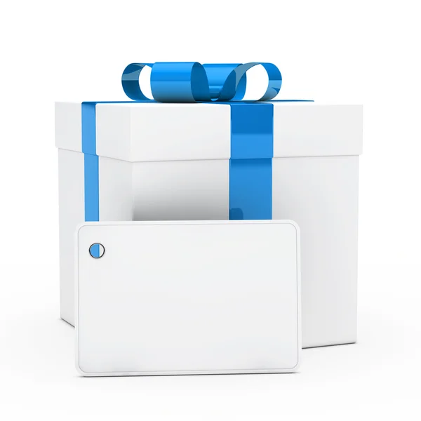 Geschenkbox blaues Band — Stockfoto