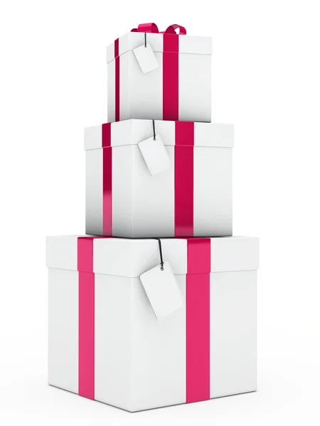 Ajándék dobozok rózsaszín fehér verem — Stock Fotó