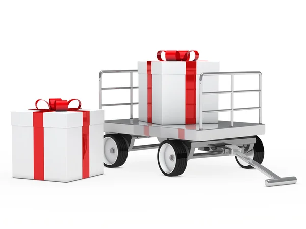 Trolley with gift box — Stock Photo, Image
