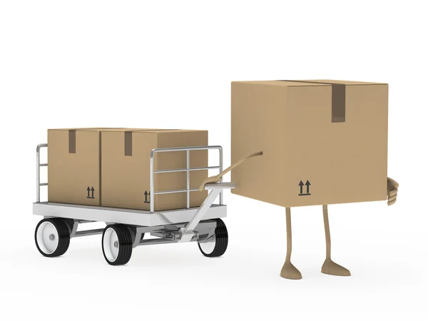Paket Figur zeichnen Transportwagen — Stockfoto