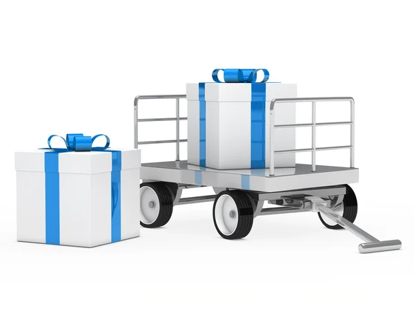 Trolley with gift box — Stock Photo, Image