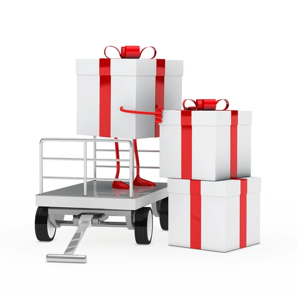 Caja de regalo en carro de carga —  Fotos de Stock