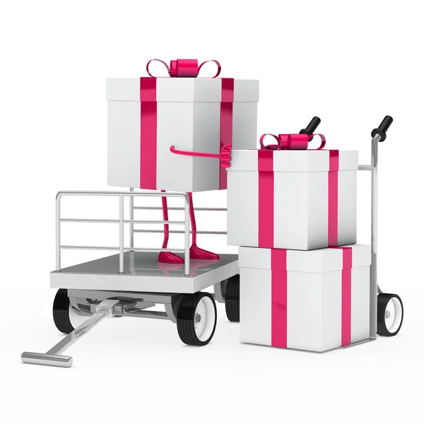 Caja de regalo en carro de carga —  Fotos de Stock