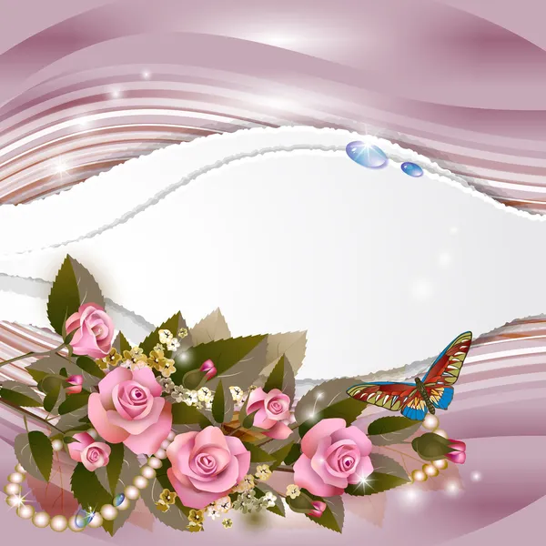 Elegante sfondo con belle rose rosa — Vettoriale Stock