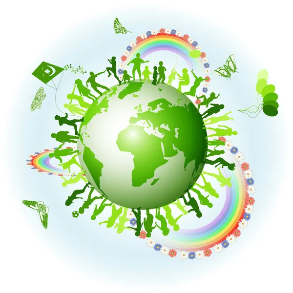 Eco planeta e crianças — Vetor de Stock