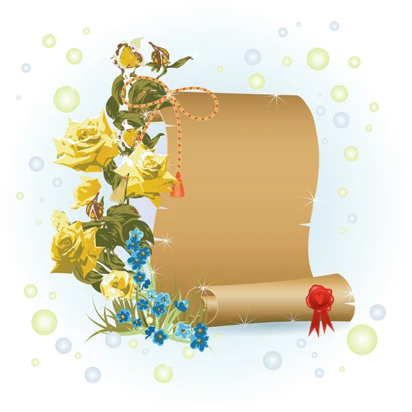 Πάπυρος και υποκατάστημα με λουλούδια — Διανυσματικό Αρχείο