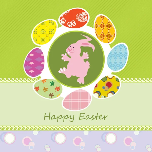 Tarjeta de Pascua con conejito feliz — Archivo Imágenes Vectoriales