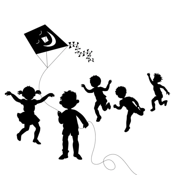 Groep van gelukkige kinderen silhouetten — Stockvector