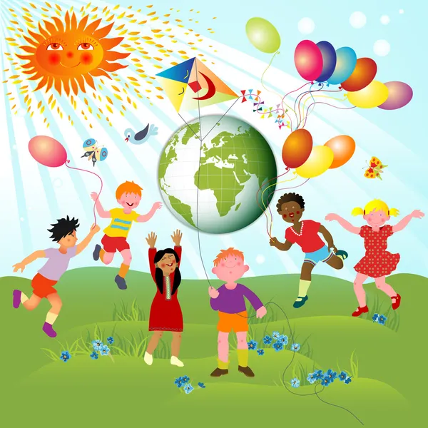 Children of different races and planet — Stock Vector
