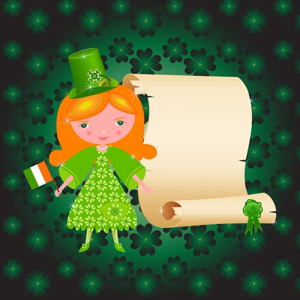 St. Patrick's Day card with cute girl — Stock Vector