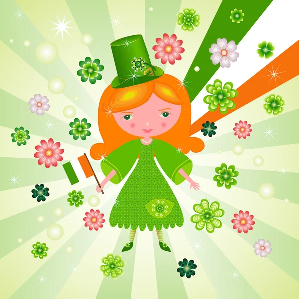 St. Patrick's Day with cute girl — Stock Vector