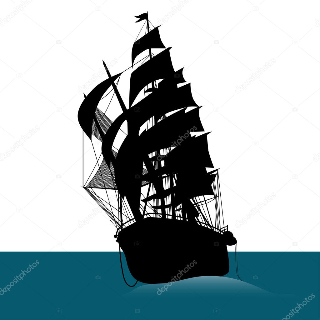 Old sailing ship silhouette