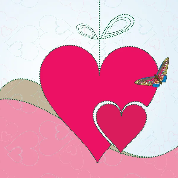Hintergrund mit roten Herzen und Schmetterling — Stockvektor