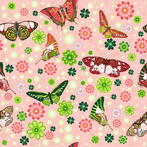 나비와 꽃으로 이루어 진경 이로운 무늬 — 스톡 벡터